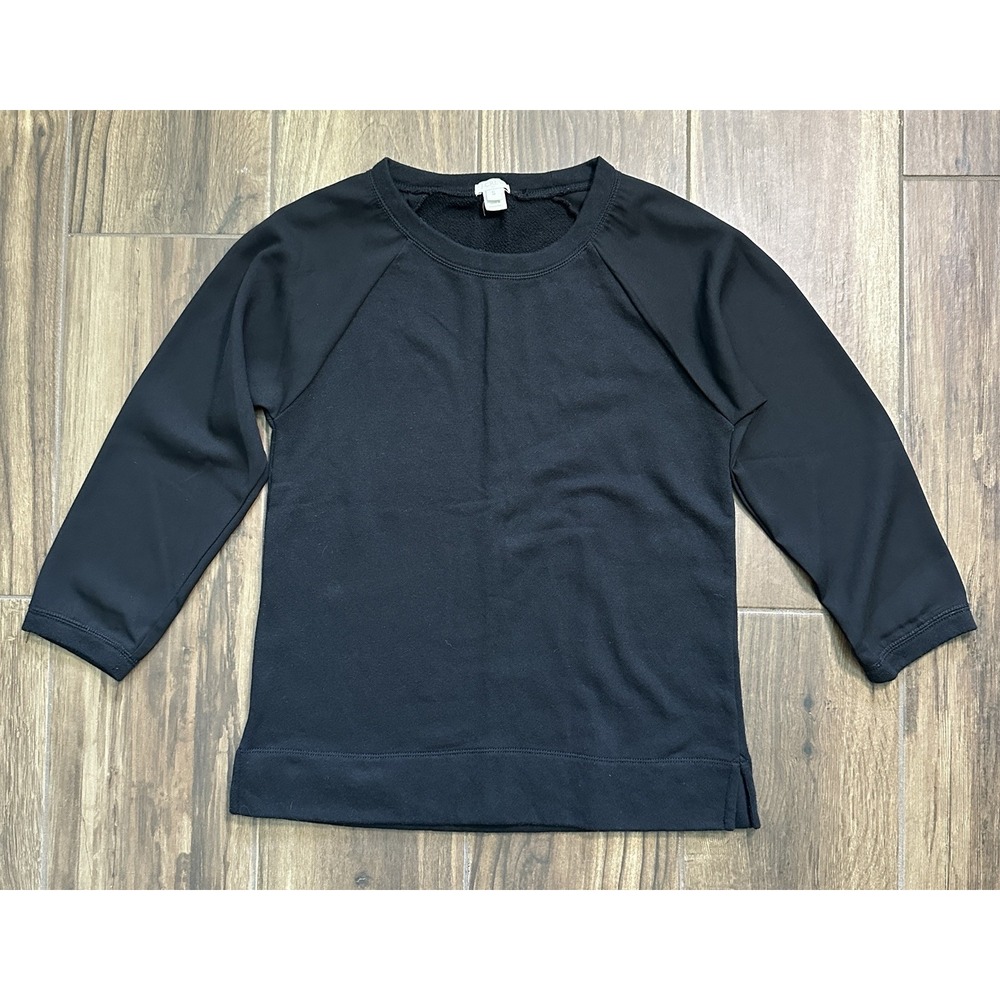J.Crew Womens Black French Terry Raglan 3/4 Sleeve Shirt SM Sheer Sleeves